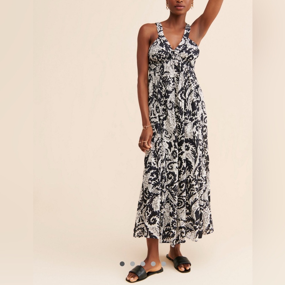 Anthropologie Black & White Floral Maxi Dress Open Back Boho Small